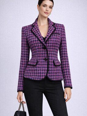 Vintage Gallant Paris Silk Blazer Pink Purple Houndstooth Size 10